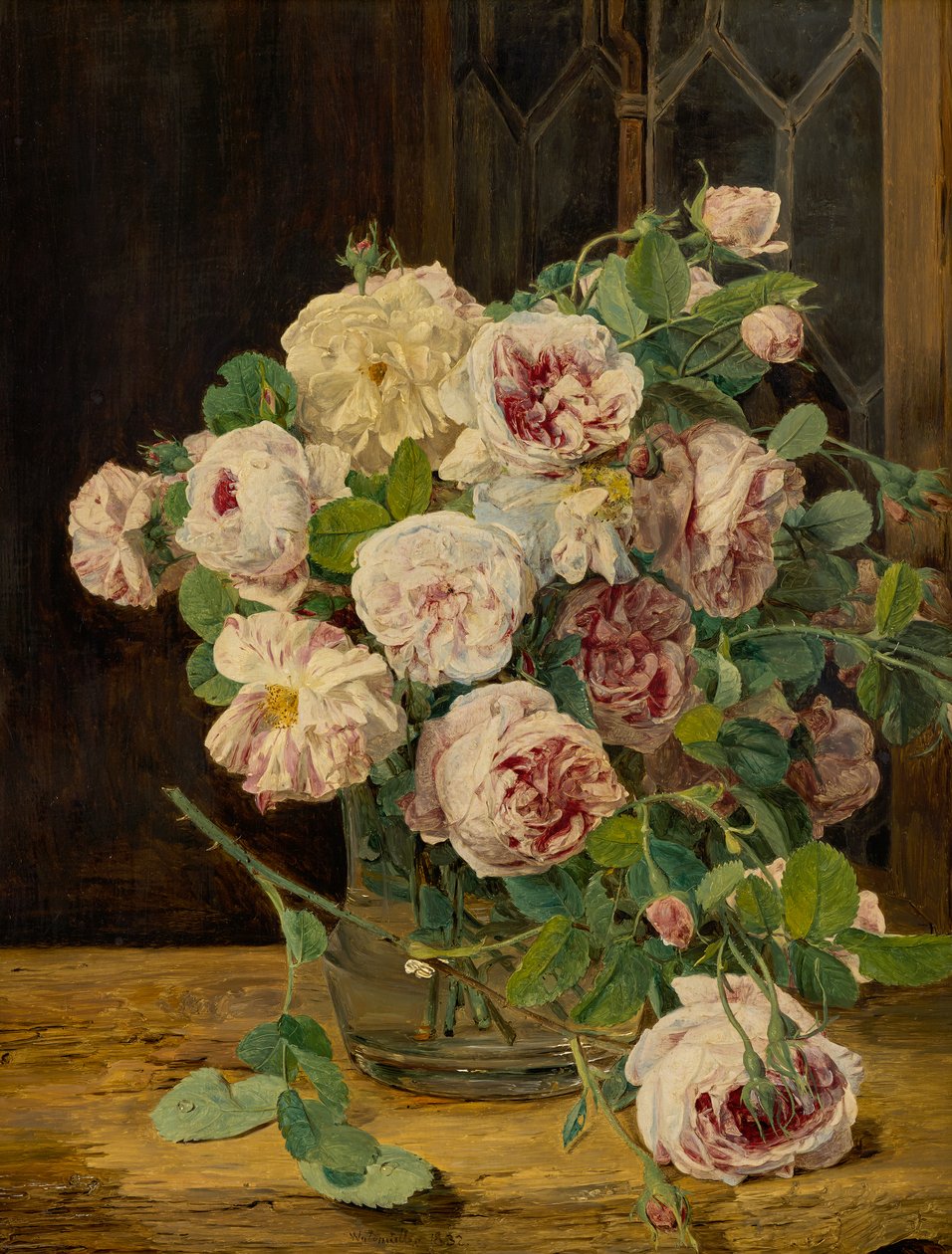 Bukett med roser ved vinduet av Ferdinand Georg Waldmuller