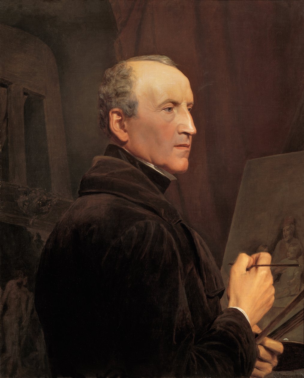Selvportrett foran staffeliet av Ferdinand Georg Waldmuller