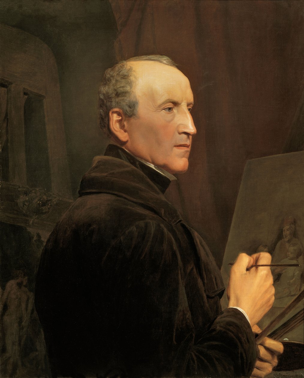Selvportrett ved staffeliet, 1848. av Ferdinand Georg Waldmuller
