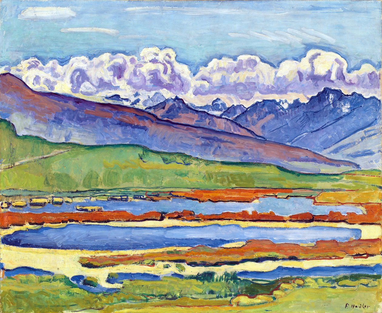 Dam i Crans Montana (Crans-Montana) (Sveits). (Long Pond Crans Montana). Maleri av Ferdinand Hodler (1853-1918), olje på lerret av Ferdinand Hodler