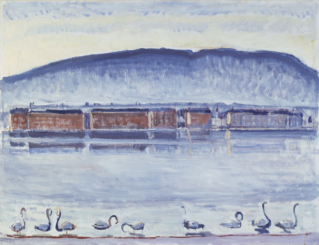 Genfersjøen med Mont Salève og svaner av Ferdinand Hodler