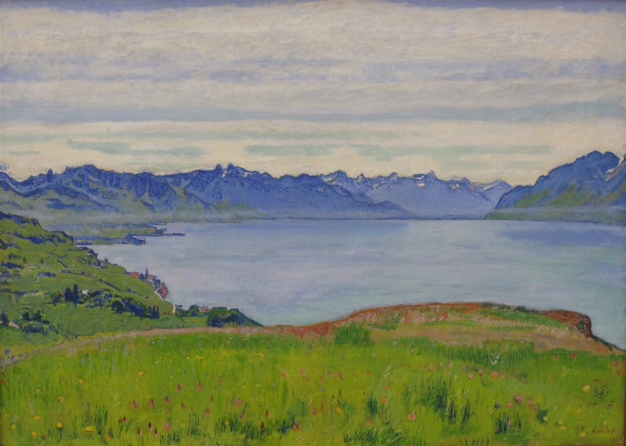 Landskap ved Genèvesjøen med utsikt mot Valais av Ferdinand Hodler