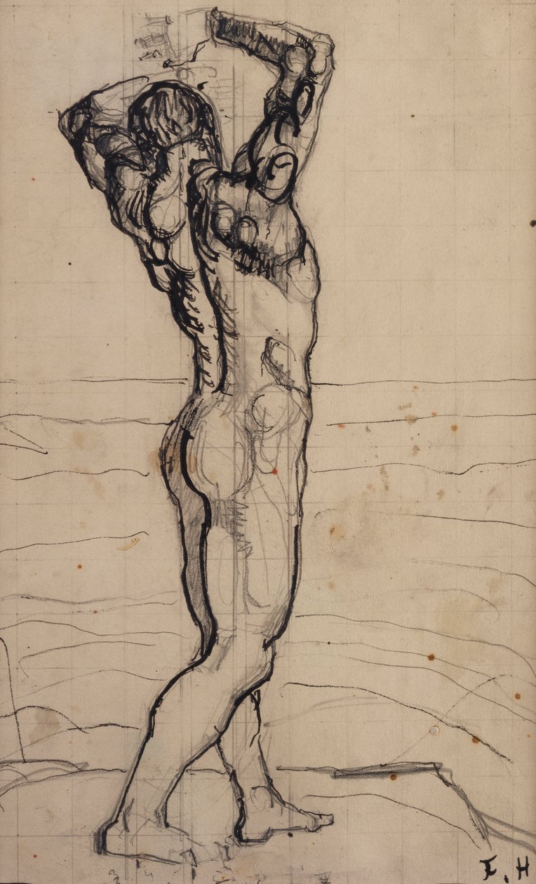 Male Act, Study for the Truth, ca. 1901-02 (blyant og indisk blekk på papir) av Ferdinand Hodler