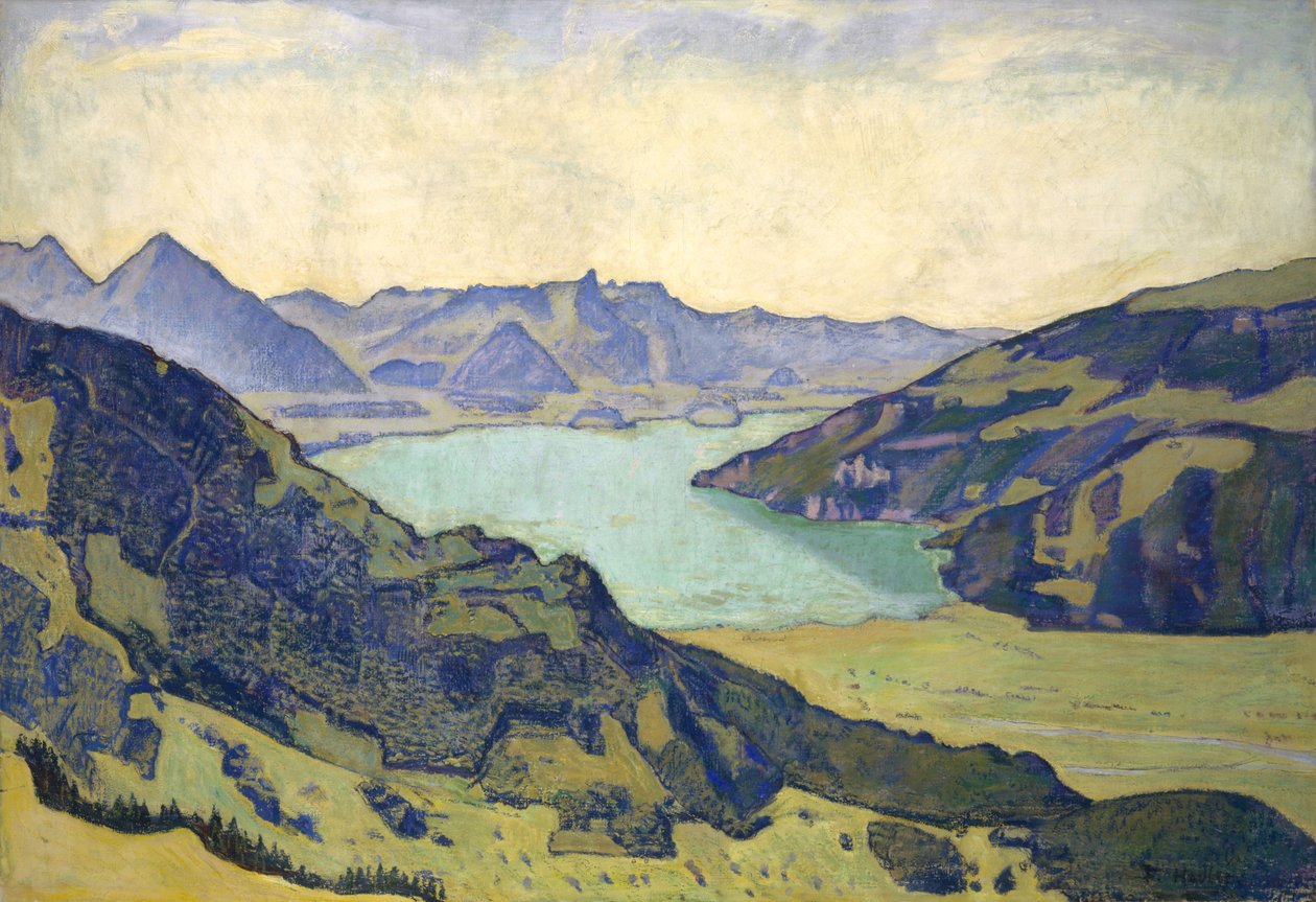 Utsikt over innsjøen Thun fra Breitlauenen, 1906. av Ferdinand Hodler