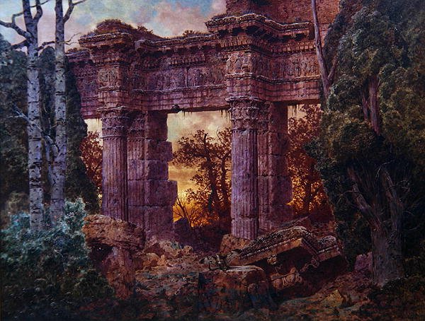 Roman Ruin at Twilight (olje på lerret) av Ferdinand Knab
