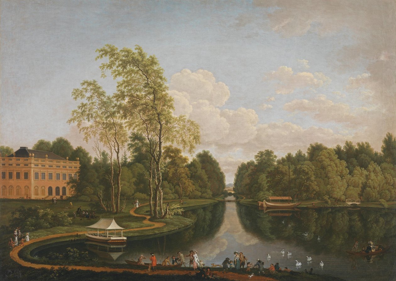 Utsikt sørover over Øvre Schönbusch-sjø mot Schönbusch slott og kanalen (Aschaffenburg-syklusen) av Ferdinand Kobell