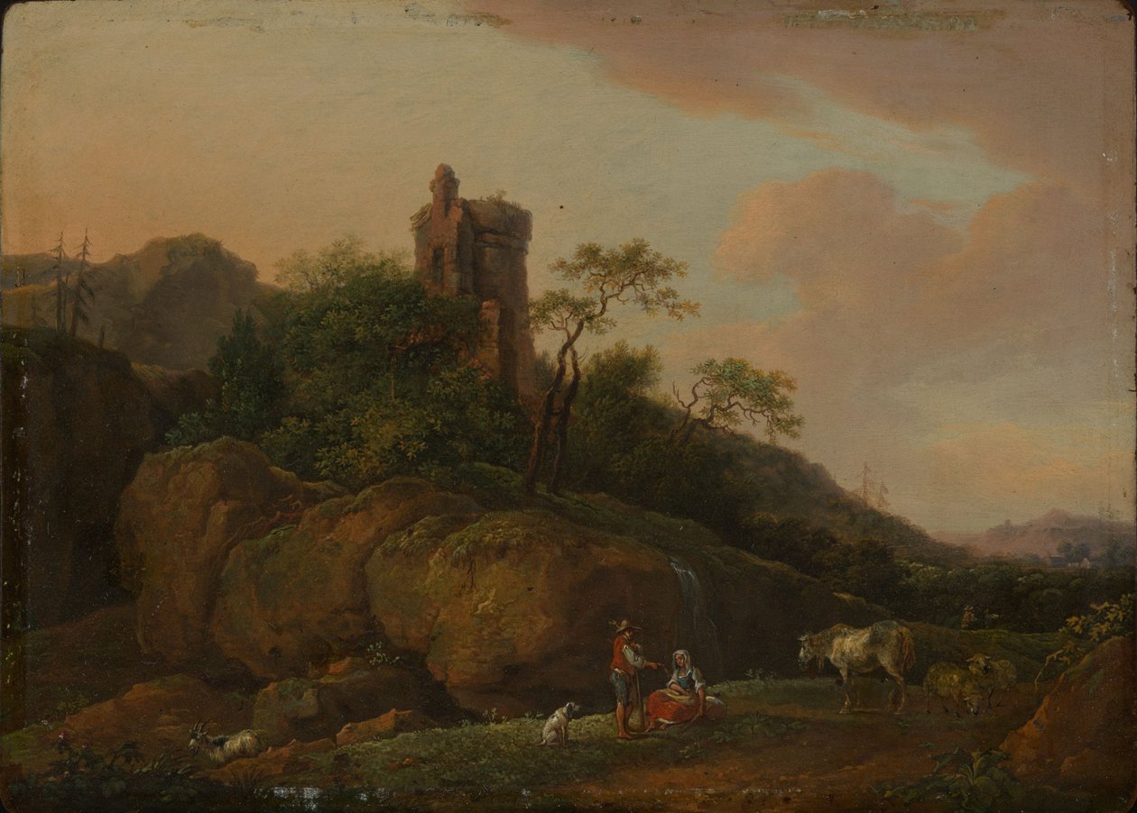 Borgruin med gjetere og flokk av Ferdinand Kobell