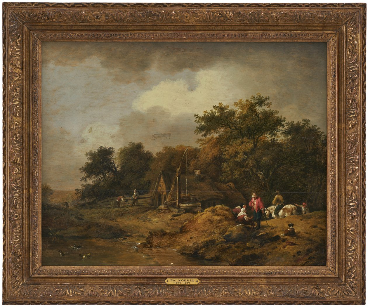 Landskap med hytte og brønn med heiseanordning av Ferdinand Kobell