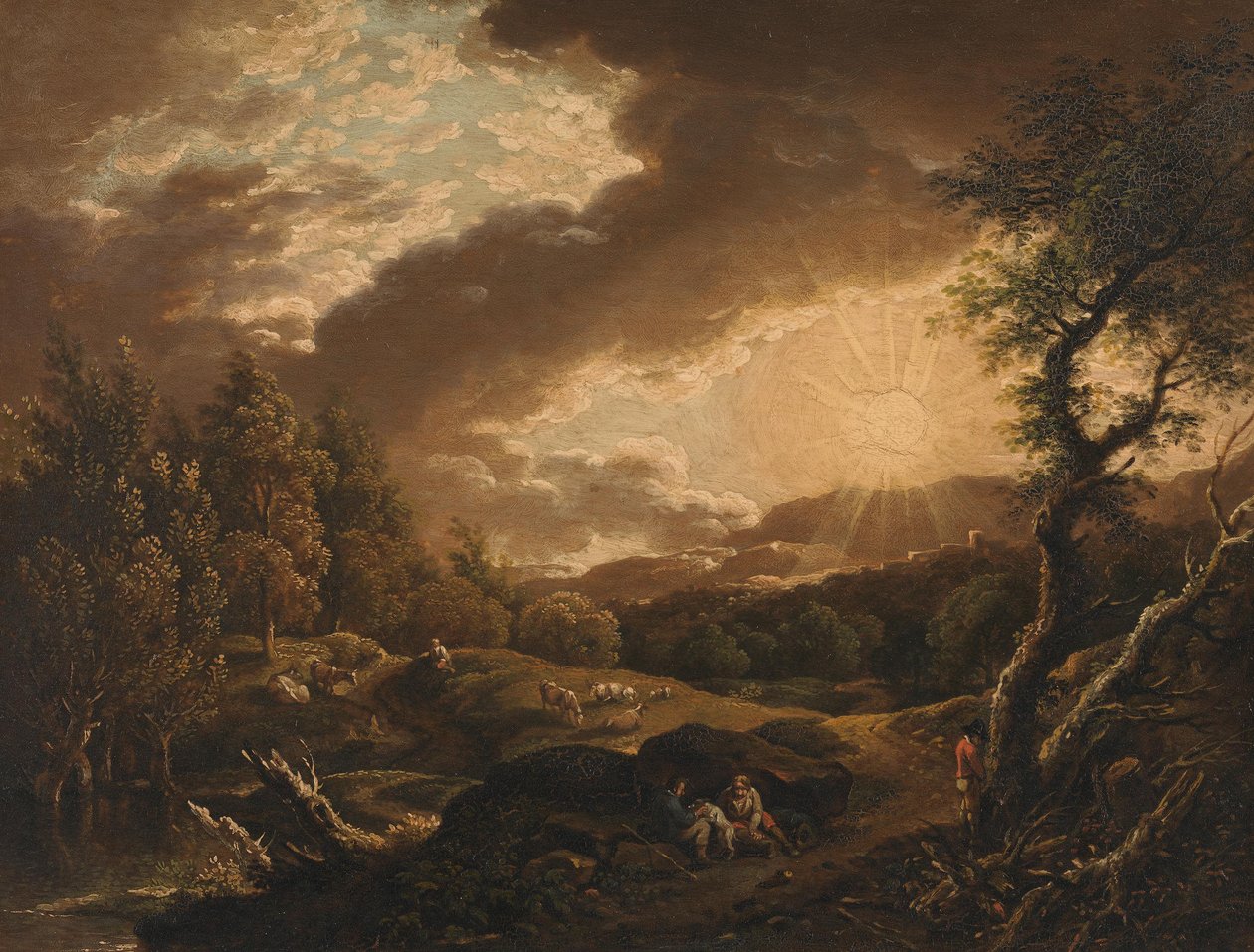 Landskap med solnedgang av Ferdinand Kobell