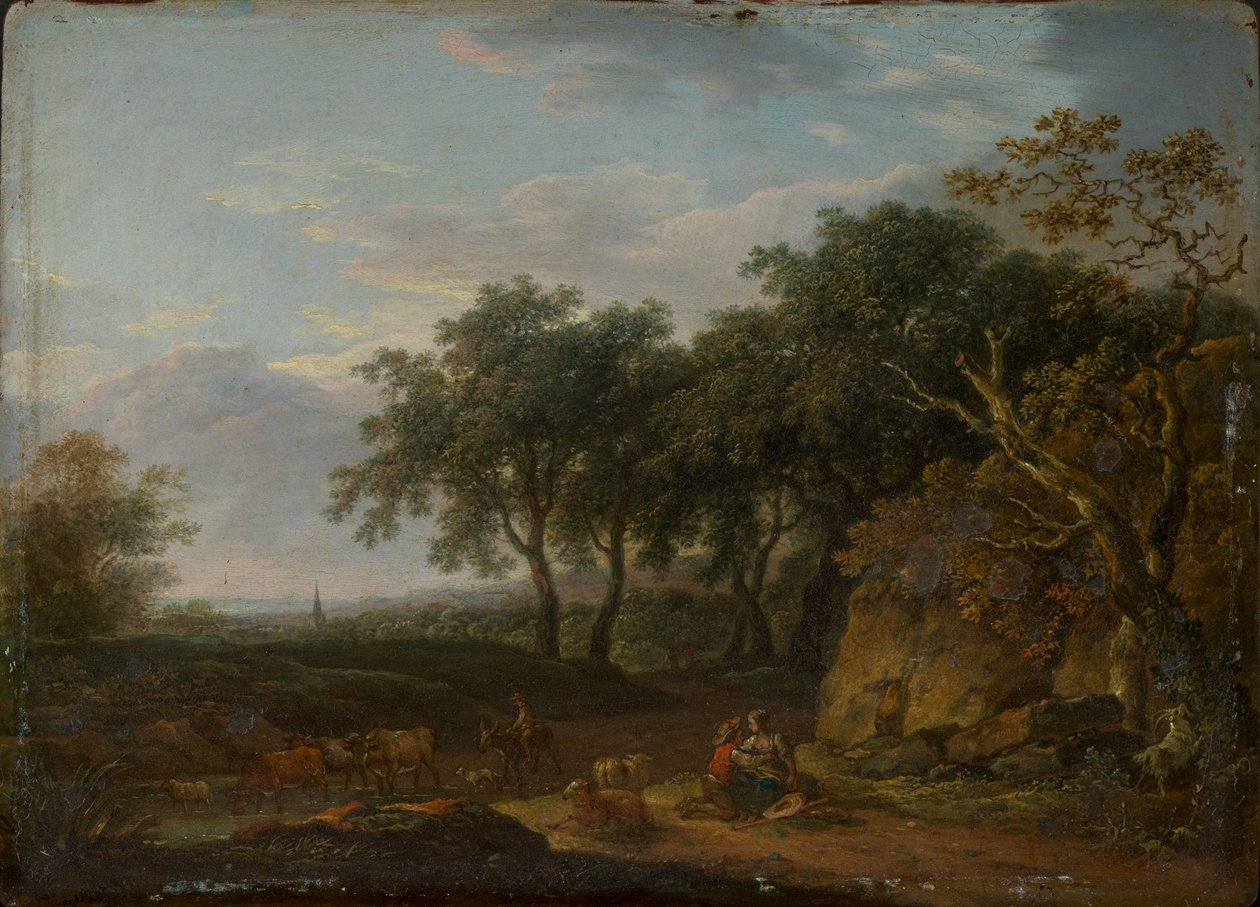 Skogslandskap med gjeter og flokk av Ferdinand Kobell