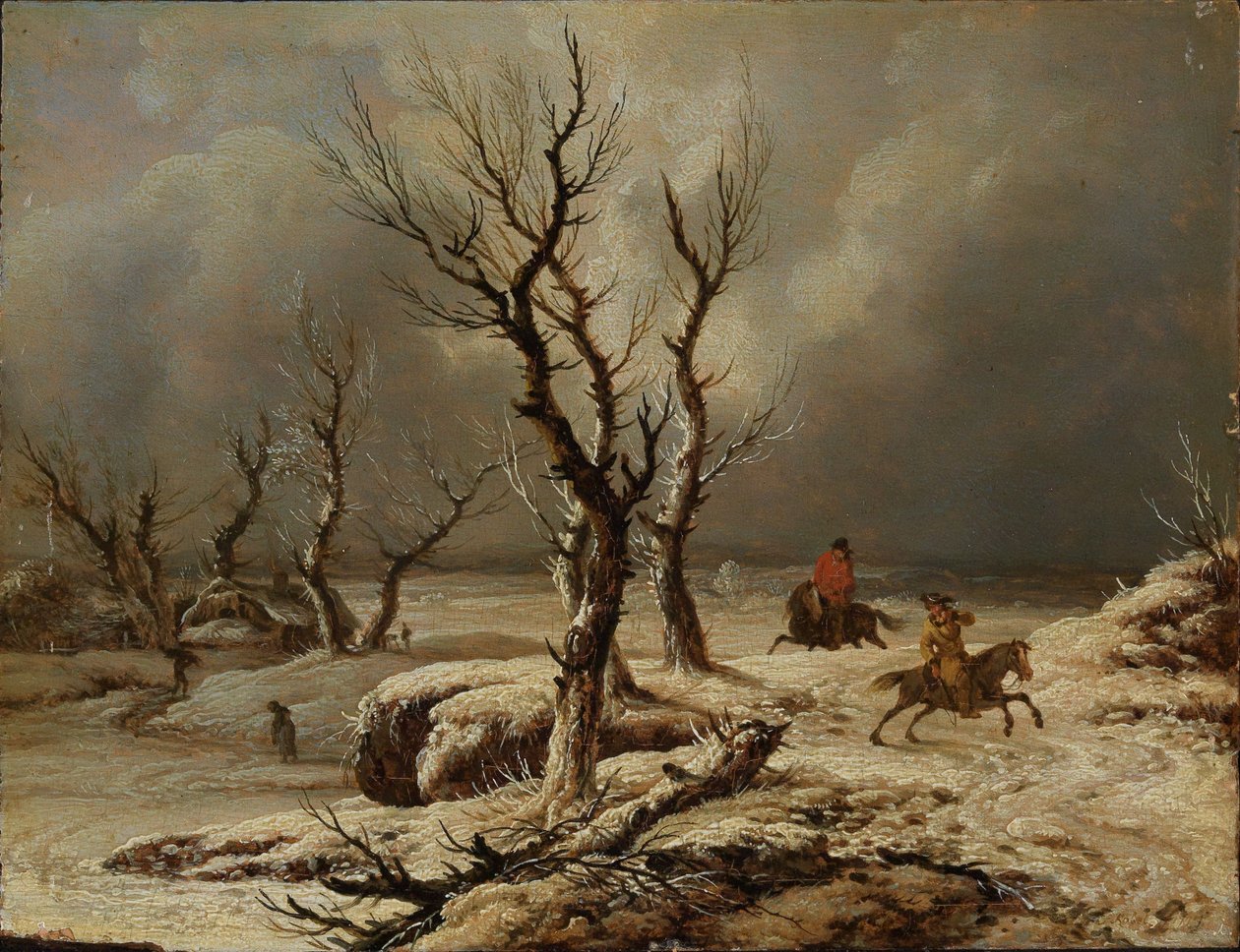 Vinterlandskap med to ryttere av Ferdinand Kobell