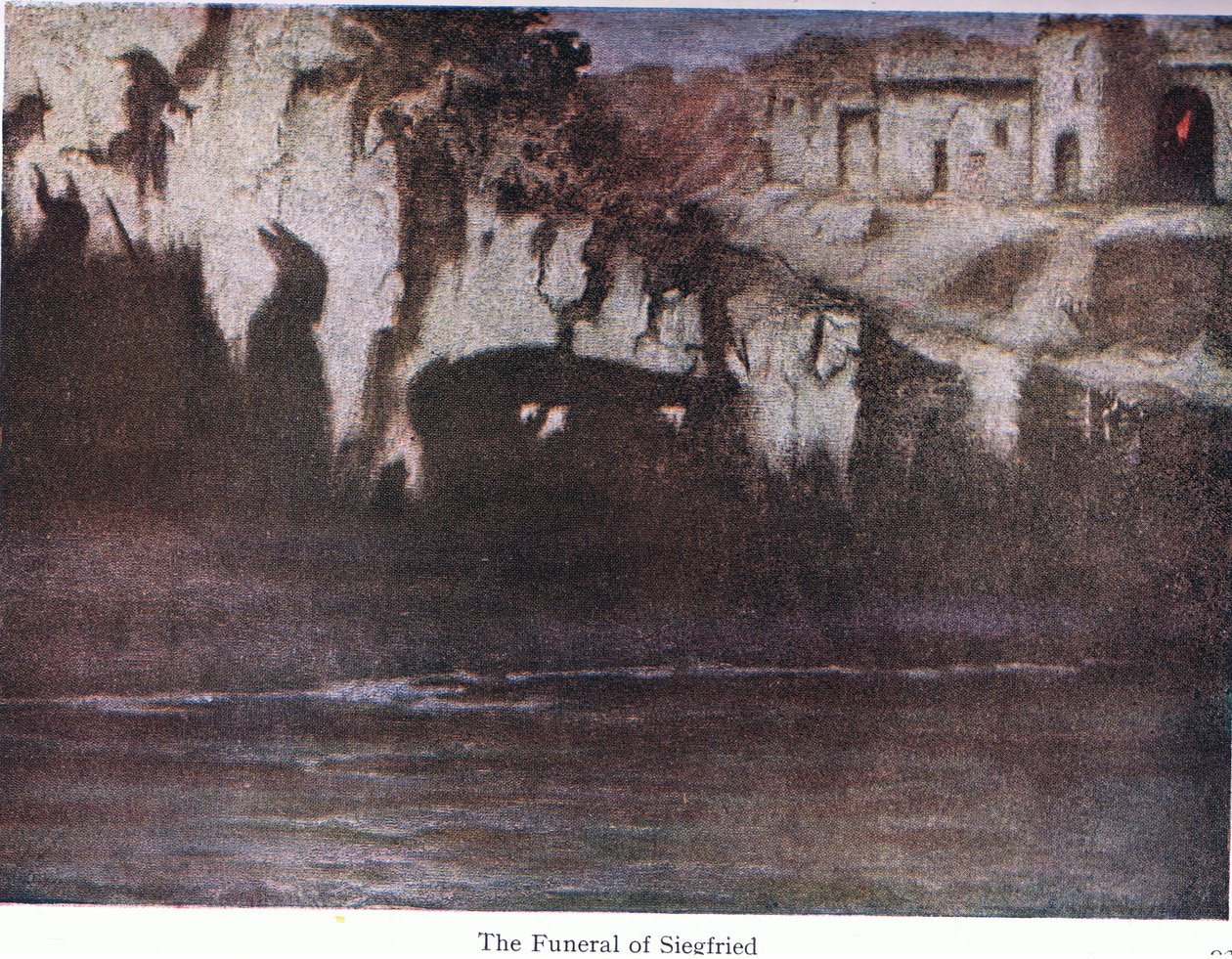 Begravelsen til Siegfried, illustrasjon fra The Stories of Wagners Operas pub. av George Harrap & Co Ltd 1932 av Ferdinand Lecke