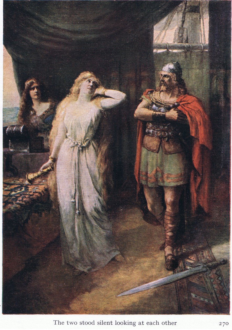 De to så på hverandre, illustrasjon fra The Stories of Wagner's Operas pub. av George Harrap & Co Ltd 1932 (farge litho) av Ferdinand Lecke