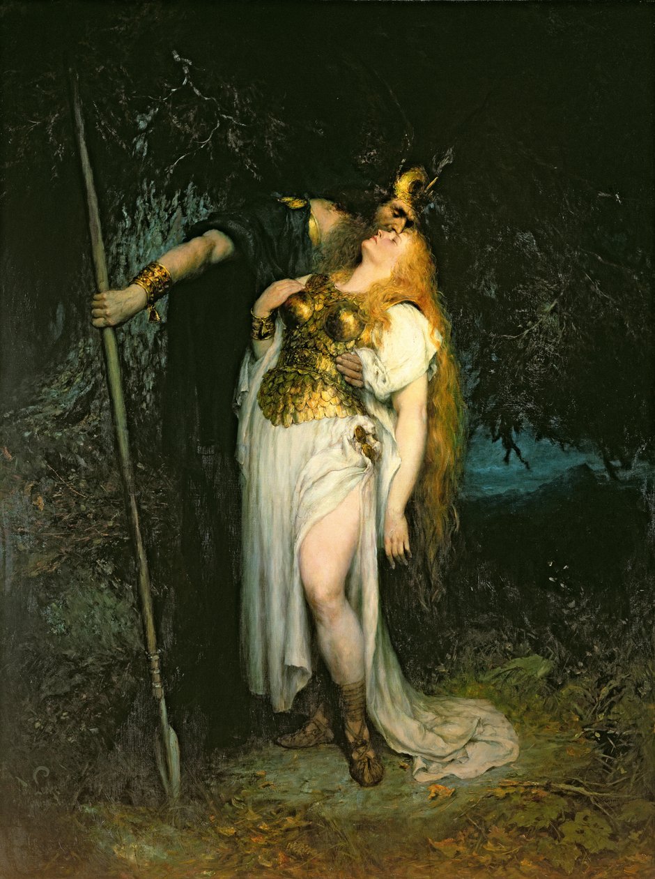 Wotan tar farvel med Brunhilde, 1908 av Ferdinand Leeke