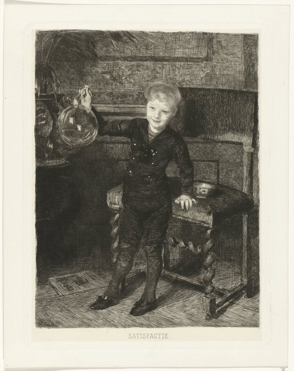 Gutt som blåser bobler Tilfredshet (tittel på objekt) av Ferdinand Oldewelt