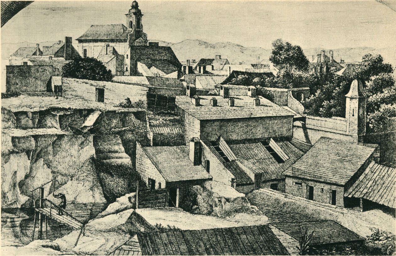Steinbrudd i Alt-Matzleinsdorf, med sognekirken St Florian i Wien, 1814-1815, 1943. av Ferdinand Olivier