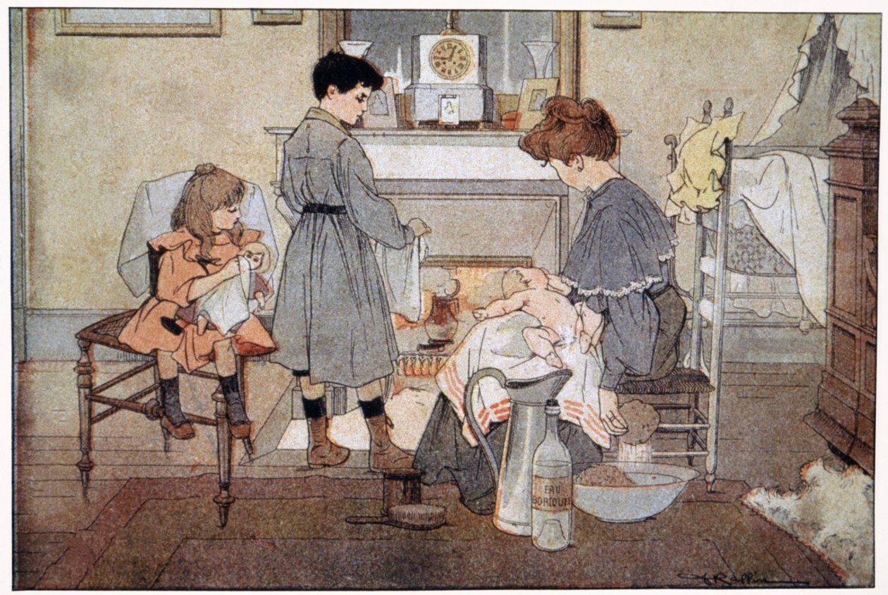The bath of the baby, ca. 1930 (trykk) av Ferdinand Raffin