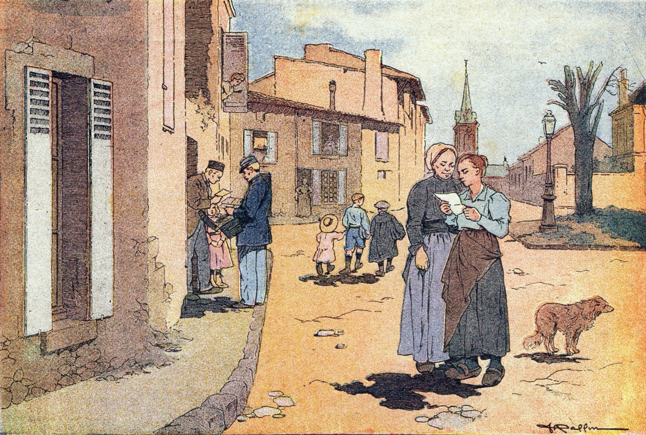 Postmannen, i barndommens bildebok, ca. 1900 (gravering) av Ferdinand Raffin