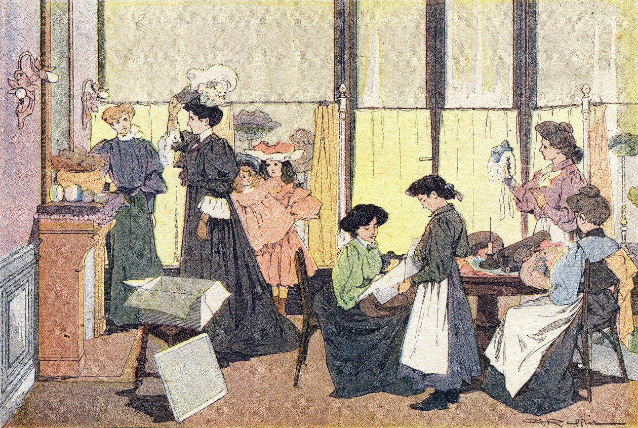Modisten, i barndommens bildebok, ca. 1900 (gravering) av Ferdinand Raffin