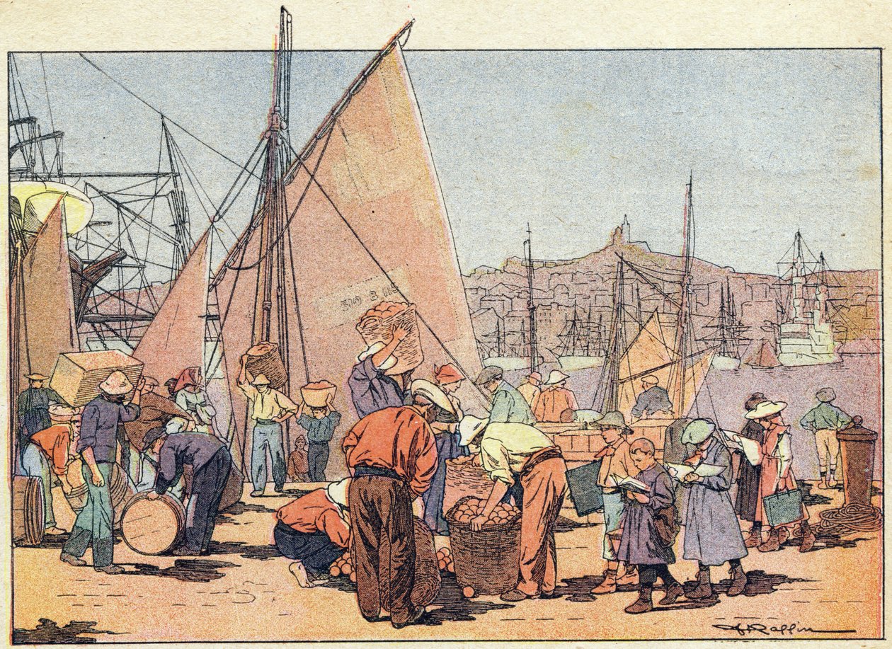 Havnen, i barndommens bildebok, ca. 1900 (gravering) av Ferdinand Raffin