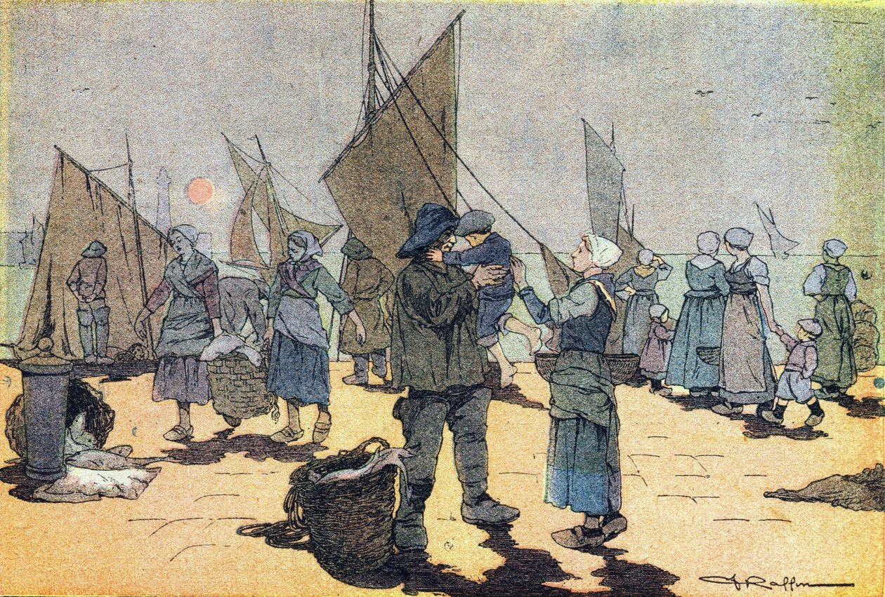 Fisket tilbake, i Imagier de l'enfance, ca. 1900 (gravering) av Ferdinand Raffin