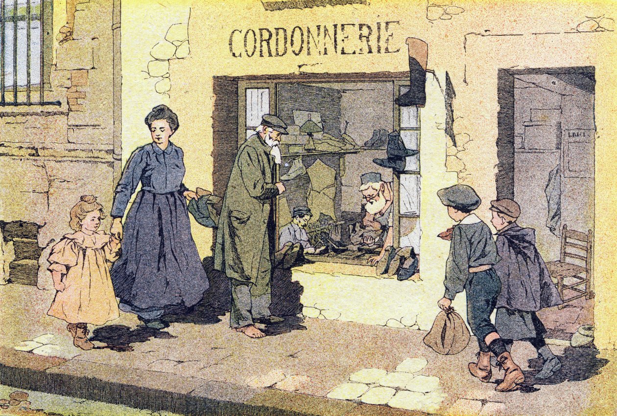 Skomakeren, i barndommens bildebok, ca. 1900 (gravering) av Ferdinand Raffin