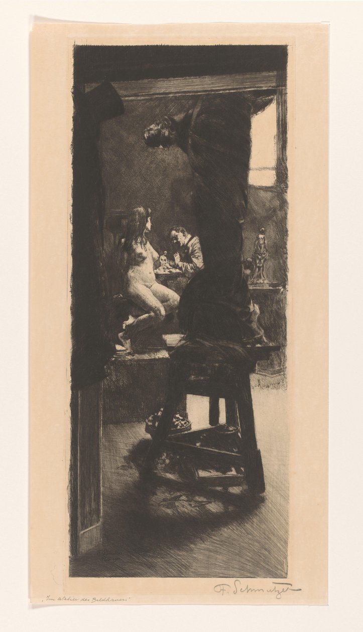 I billedhuggerens atelier (originaltittel på objektet) av Ferdinand Schmutzer (signed by artist)