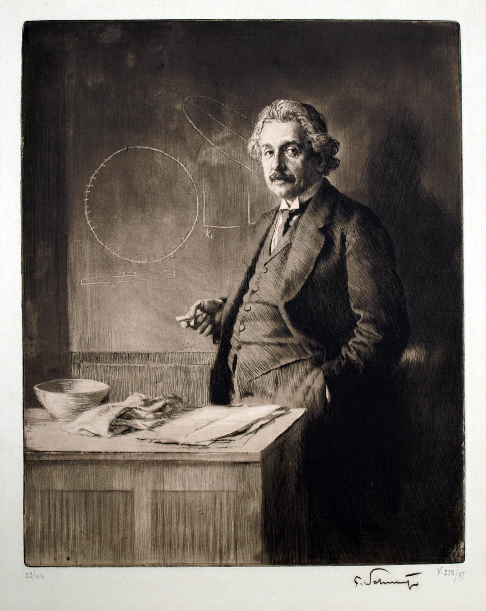 Portrett av Albert Einstein (1879-1955). Oeuvre av Ferdinand Schmutzer (1870-1928), gravering av Ferdinand Schmutzer