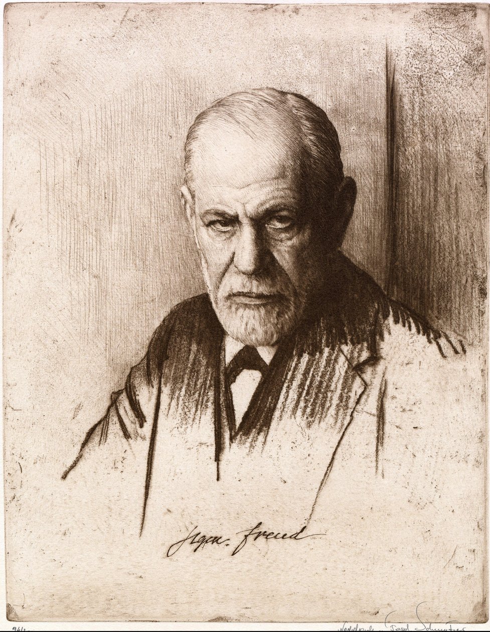 Portrett av Sigmund Freud (1856-1939). Verk av Ferdinand Schmutzer (1870-1928), gravering av Ferdinand Schmutzer