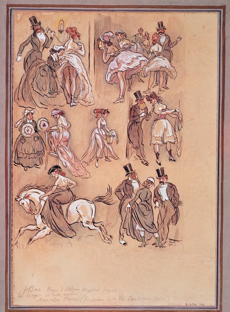 Second French Empire: moteplate for dansere, ryttere og elegante herrer (gravering) av Ferdinand Sigismund Bac