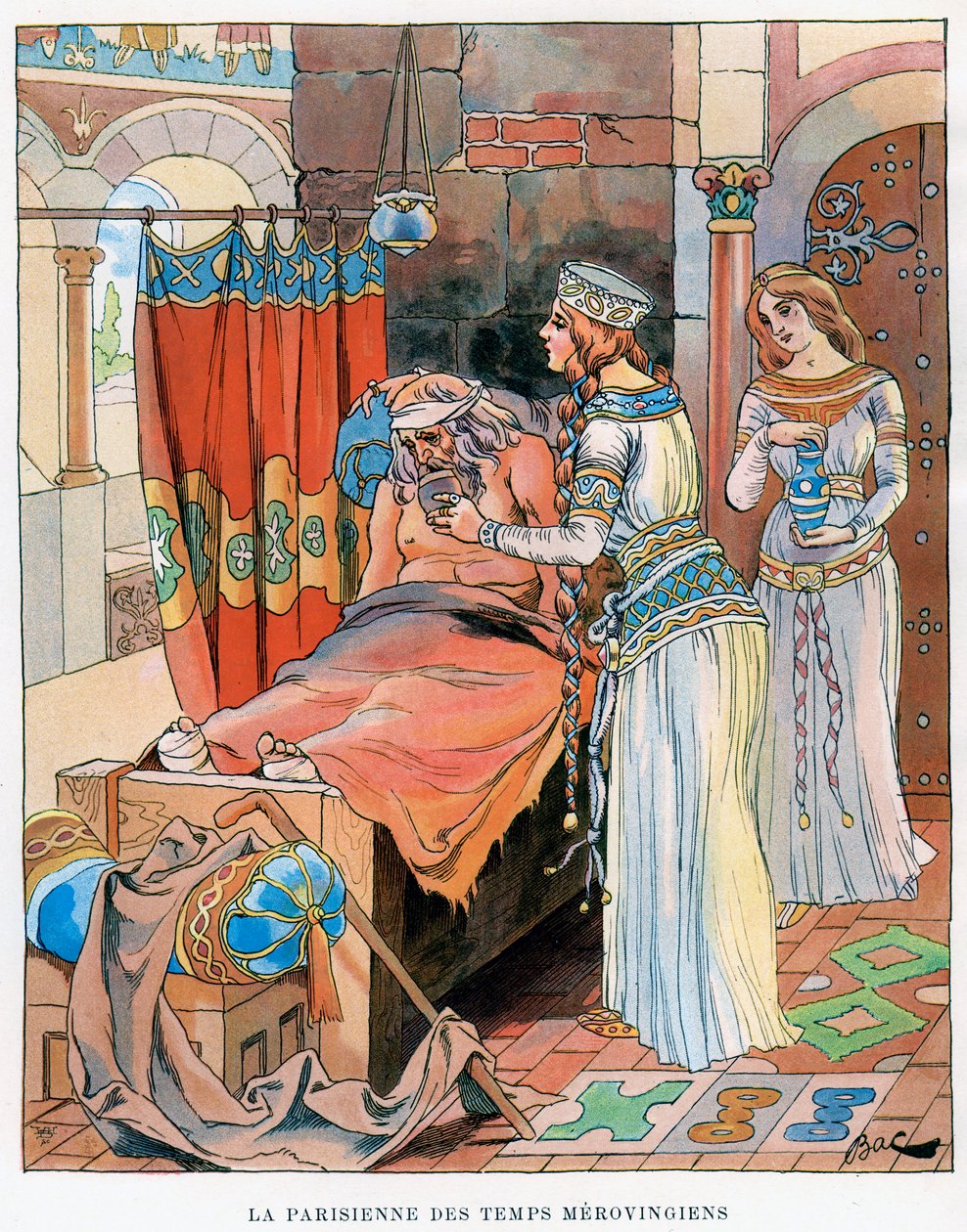 Den parisiske kvinnen under merovingertiden, 500-800-tallet e.Kr., ca 1870-1950. av Ferdinand Sigismund Bac