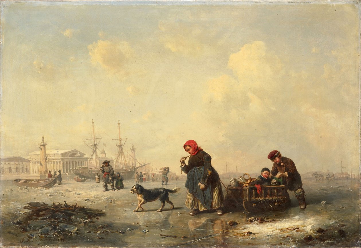 Neva i St. Petersburg om vinteren, 1844 av Ferdinand Theodor Hildebrandt