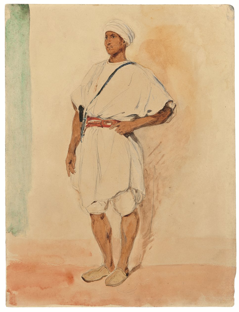 En stående marokkaner (blyant og akvarell på papir) av Ferdinand Victor Eugene Delacroix