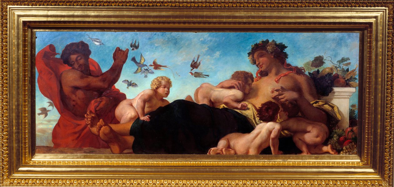 Landbruk En mor som ammer barna sine. Maleri av Eugene Delacroix (1798-1863) av Ferdinand Victor Eugene Delacroix