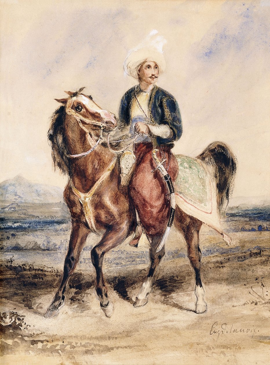 En arabisk kriger til hest i et landskap, av Ferdinand Victor Eugene Delacroix