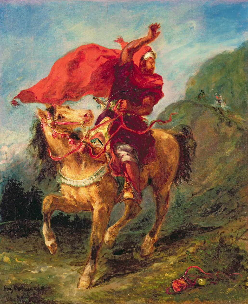 Arabisk rytter som gir et signal av Ferdinand Victor Eugene Delacroix