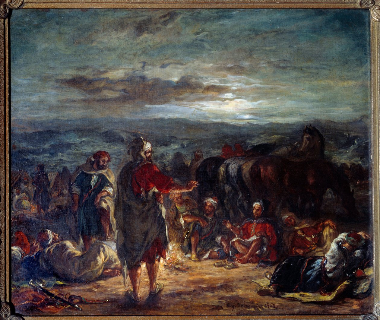 Arabisk leir om natten. Maleri av Eugene Delacroix (1798-1863) av Ferdinand Victor Eugene Delacroix