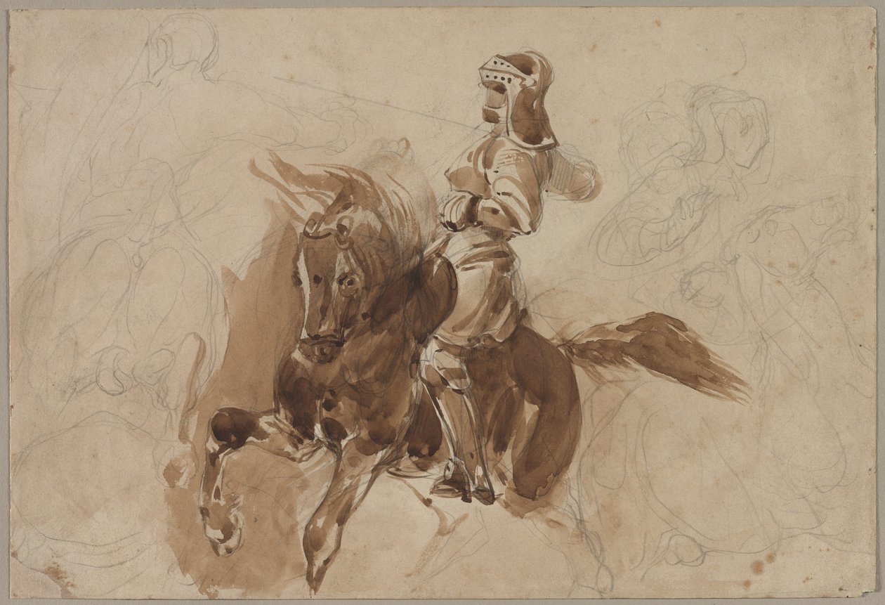 Panserfigur på hesteryggen recto, ca. 1828. av Ferdinand Victor Eugene Delacroix