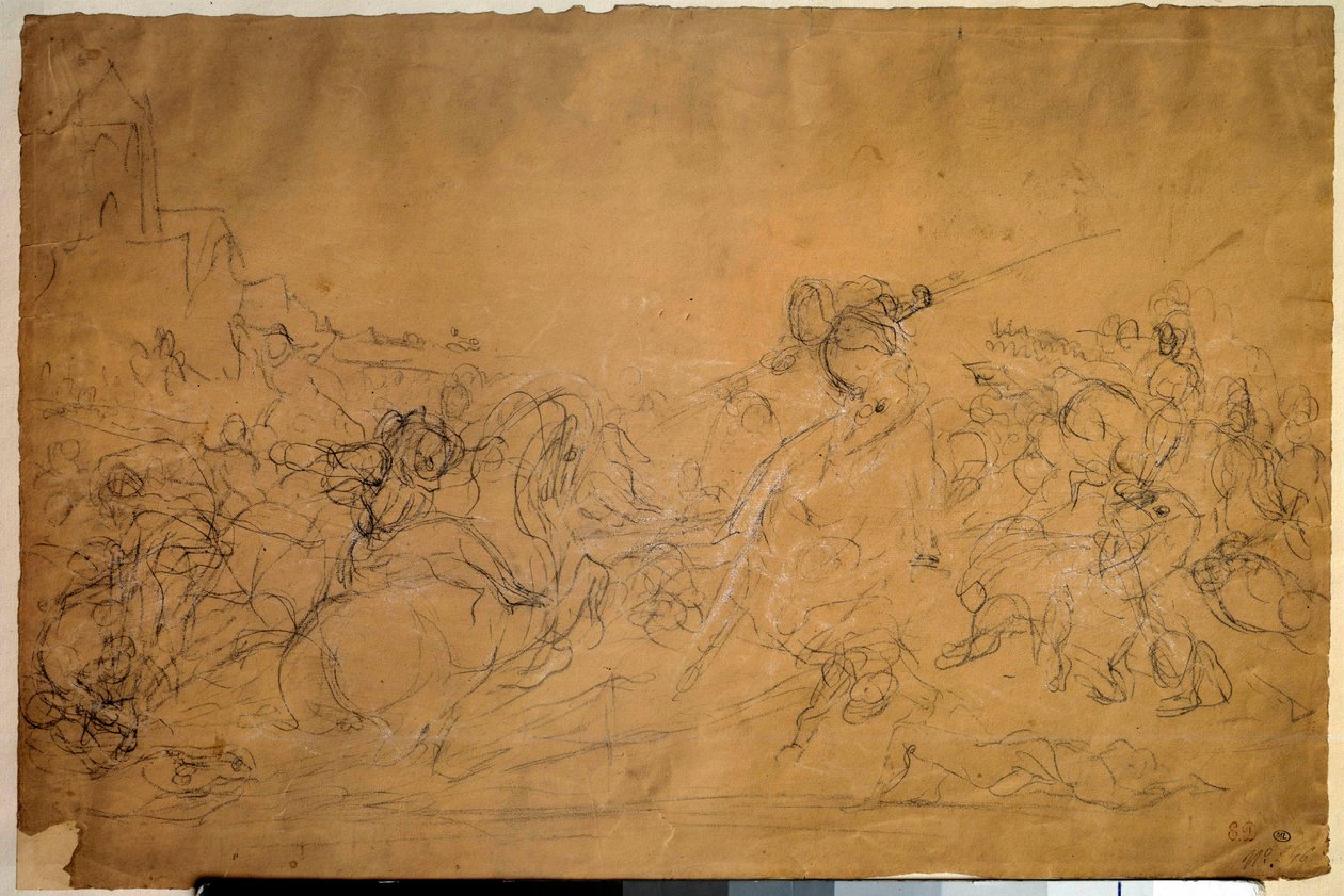 Slagscene tegning på laksepapir av Eugene Delacroix (1798-1863) 1800-tallets søn. 0,30 X 0,45 m. Paris, Louvre-museet av Ferdinand Victor Eugene Delacroix