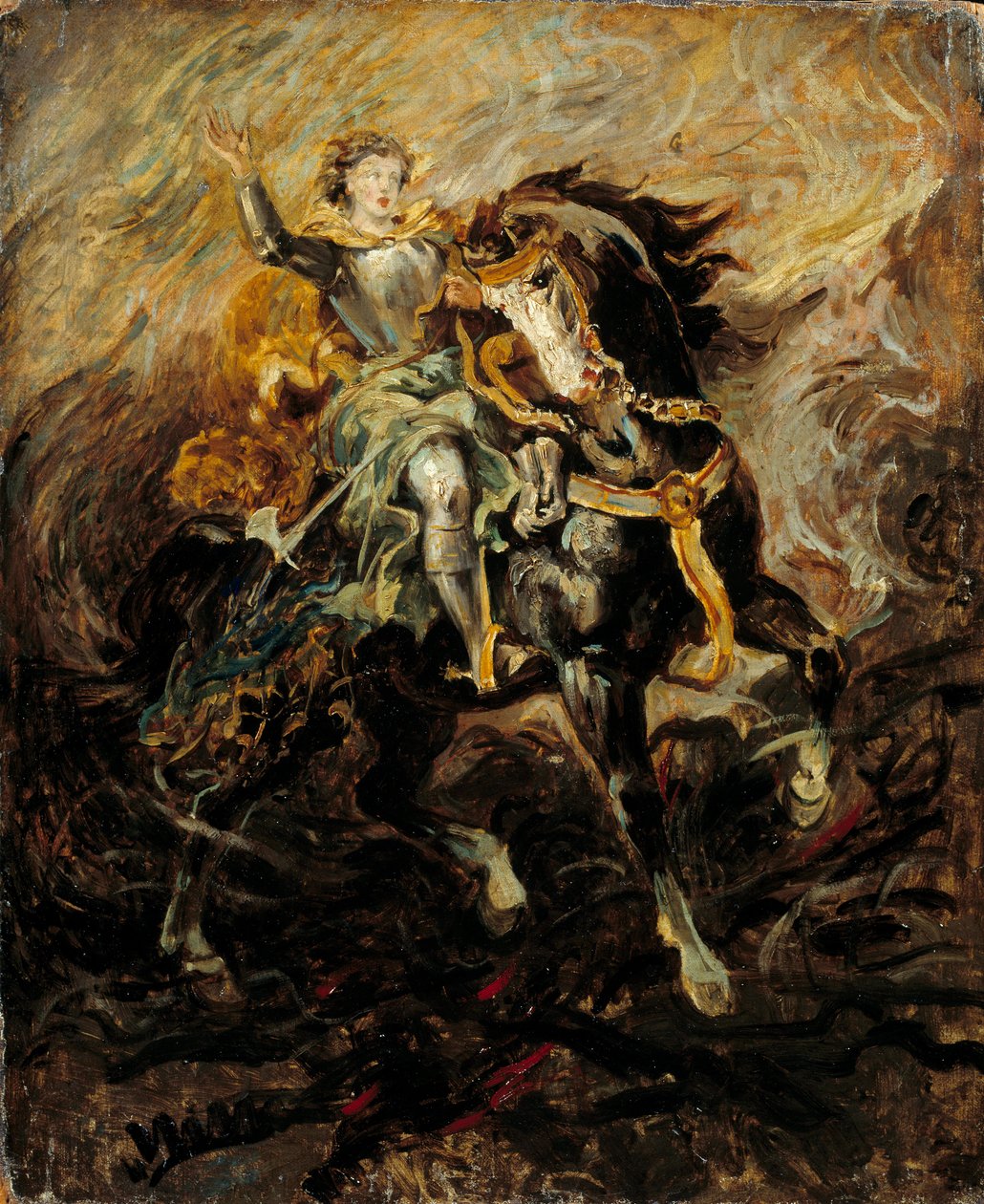 Clorinde griper inn for å redde Olinde og Sophronia Illustrasjon av en scene av Torquato Tassos "La Jerusalem delivree" (La gerusalemme liberata). Maleri av Eugene Delacroix (1798-1863) 1800-tallets søn. 0,61x0,5 m av Ferdinand Victor Eugene Delacroix