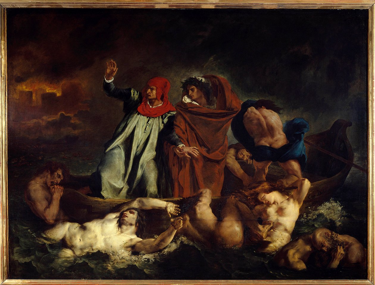 Dante og Virgil eller Dantes barkillustrasjon for Canto VIII av "Den guddommelige komedie" (Divina Commedia) av Dante Alighieri (1265-1321) Maleri av Eugene Delacroix (1798-1863) 1822 Søn. 1,89 x 2,41 m Paris. Museet Louvre av Ferdinand Victor Eugene Delacroix
