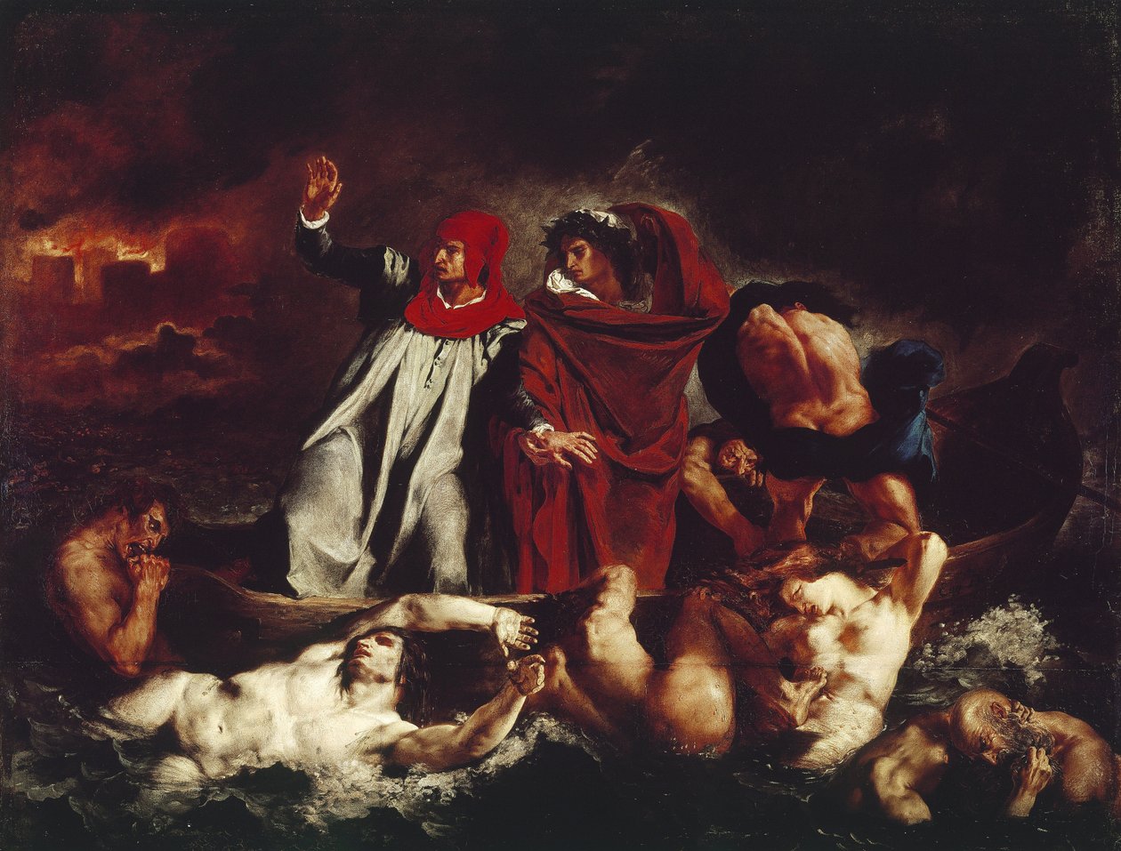 Dantes båt, fra Divina Commedia av Dante Alighieri (olje på lerret av Ferdinand Victor Eugene Delacroix