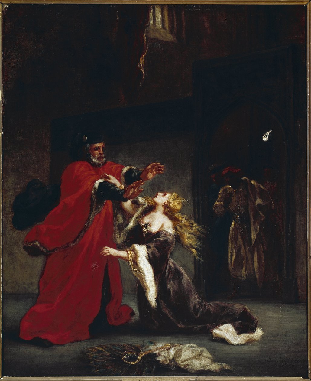 Desdemone forbannet av faren (olje på lerret, ca. 1852) av Ferdinand Victor Eugene Delacroix