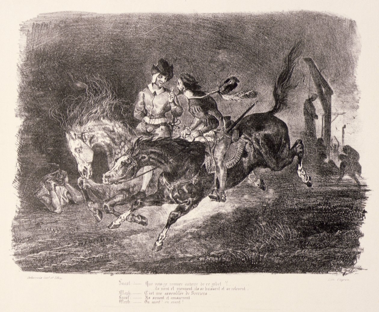 Faust og Mephistopheles galopperende gjennom sabbatsnatten, 1828 av Ferdinand Victor Eugene Delacroix