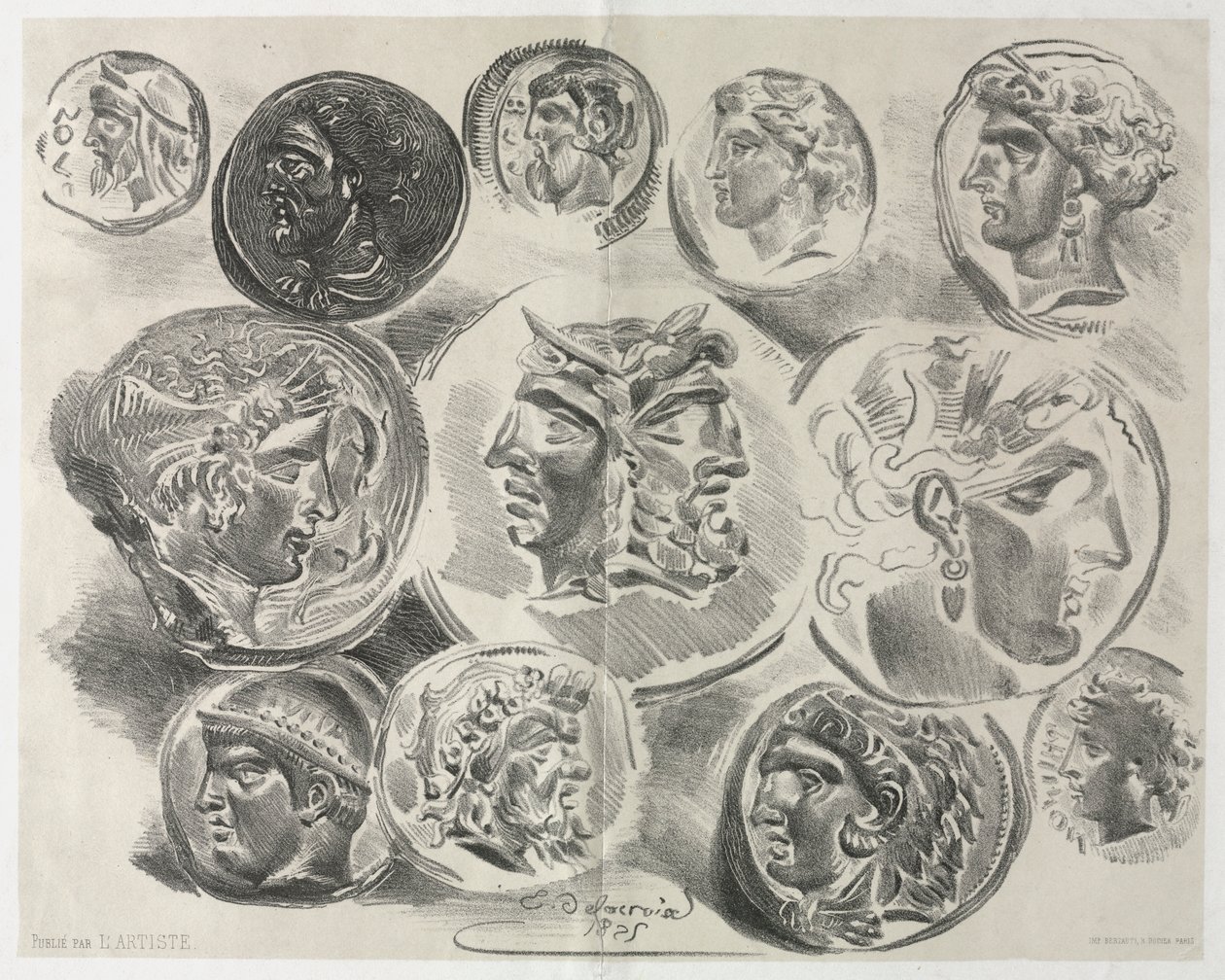 Ark med tolv antikke medaljer, 1825. av Ferdinand Victor Eugene Delacroix