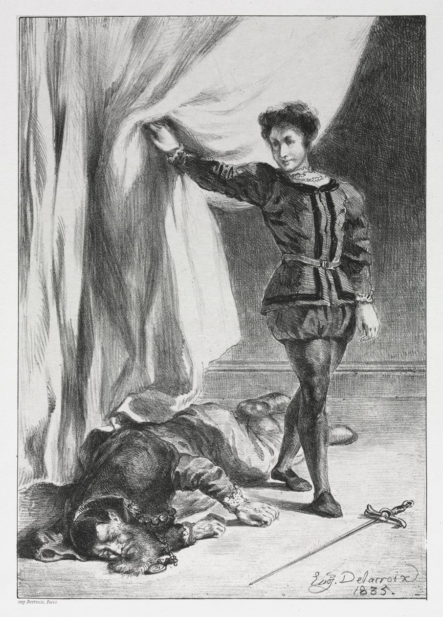 Hamlet: Hamlet and the Corpse of Polonius, 1835. av Ferdinand Victor Eugene Delacroix