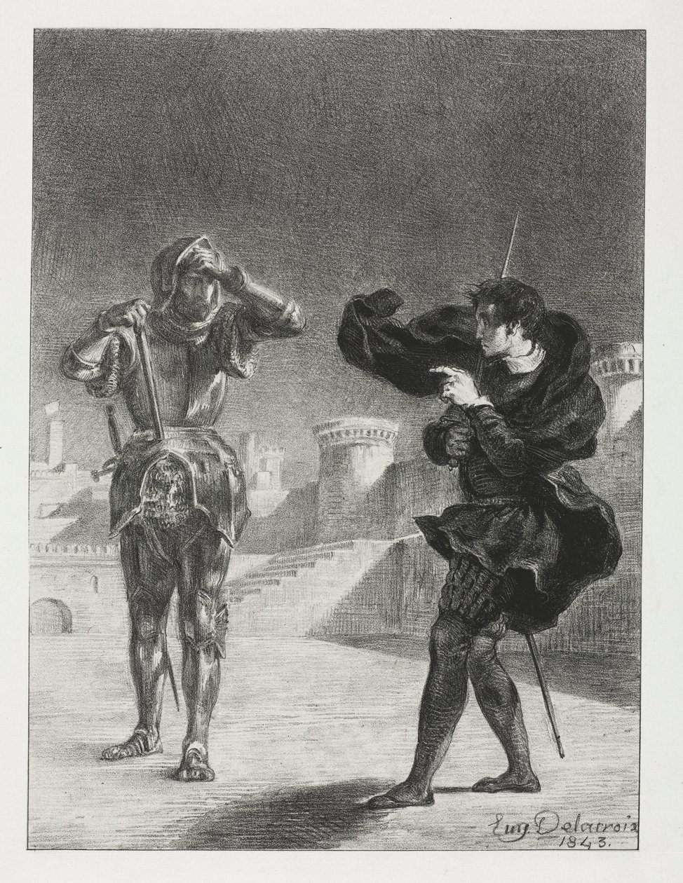 Hamlet: Fantomet på terrassen, 1843. av Ferdinand Victor Eugene Delacroix