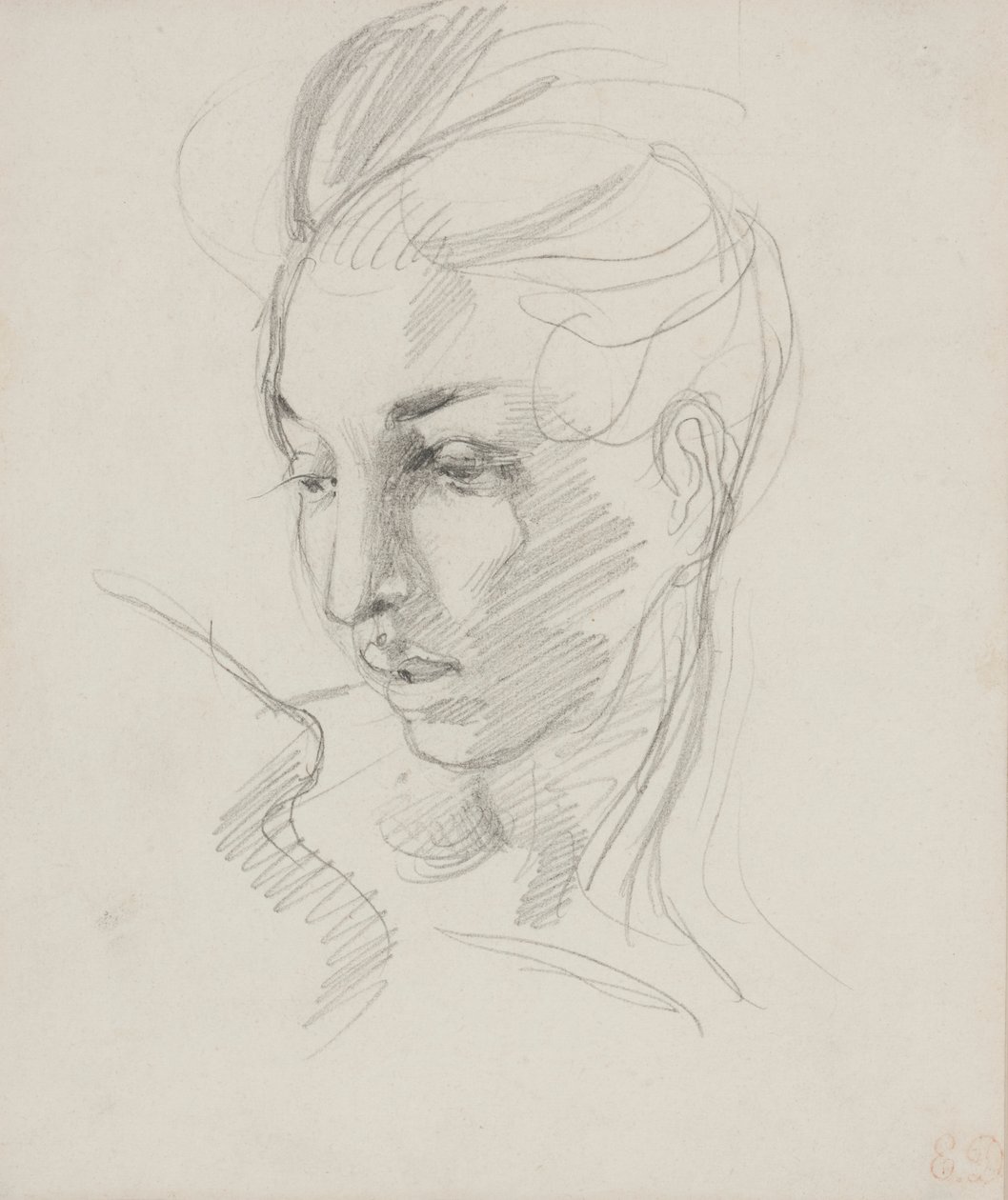 Head of Liberty (grafittblyant på papir) av Ferdinand Victor Eugene Delacroix
