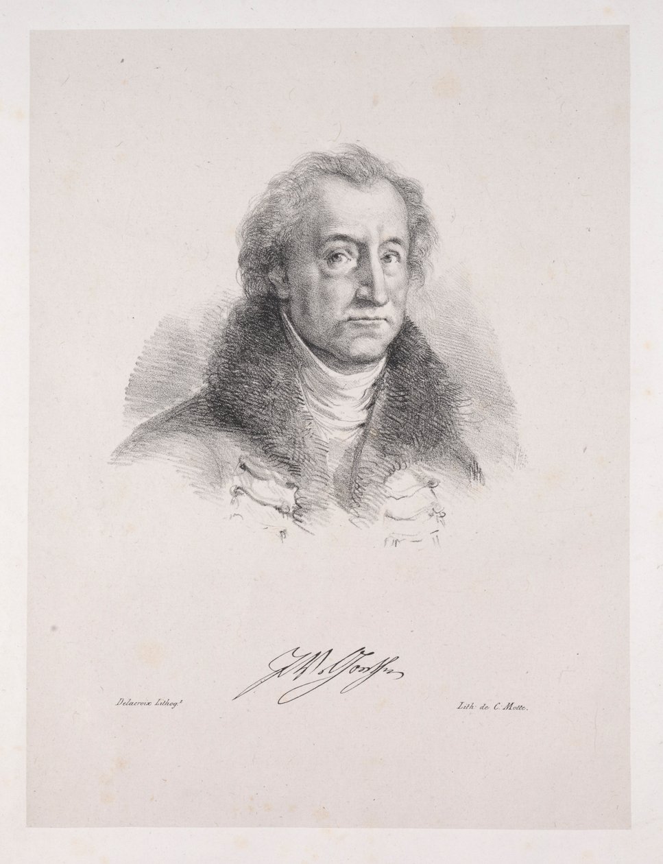 Illustrasjoner for Faust: Frontispice - Portrett av Johann Wolfgang von Goethe, 1828. av Ferdinand Victor Eugene Delacroix