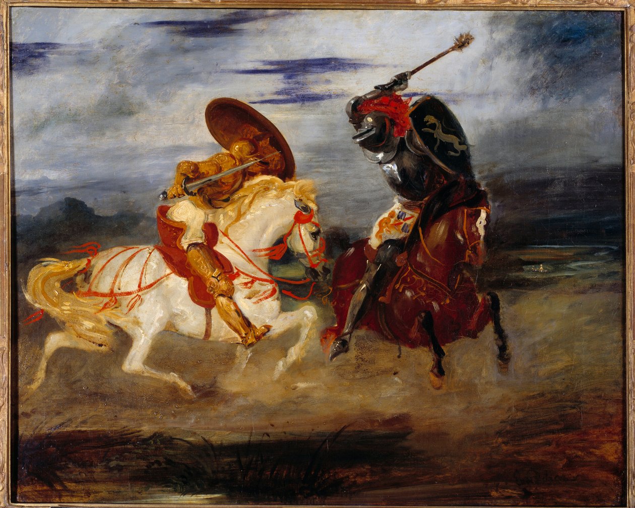 Riddere kjemper på landsbygda. Maleri av Eugene Delacroix (1798-1863) av Ferdinand Victor Eugene Delacroix